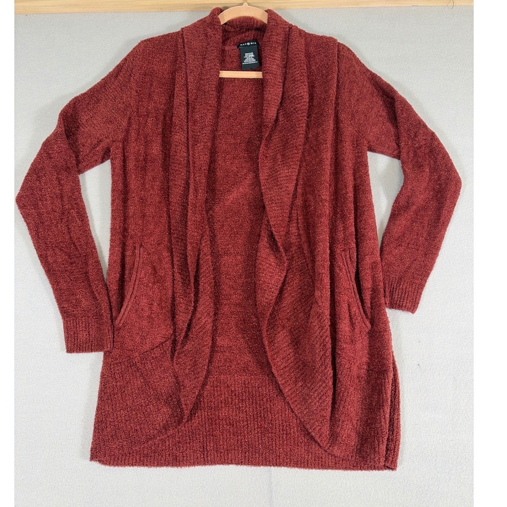 Max & Mia Womens Burgundy Soft Knit Open Front Cardigan Sweater Pockets Size M